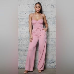 BUSTIER BODYSUIT WITH ELASTIC WAIST WIDE LEG PANTS